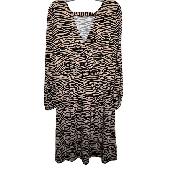 LOFT Tan Black Animal Print Long Sleeve Midi Dress Size 6 NWT Fall - Picture 6 of 12